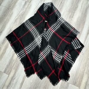 NWT Fraas Black and Red Exploded Plaid Scarf Poncho Shawl Wrap Cape